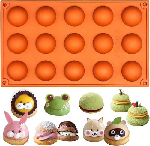 FUNSHOWCASE Pequeña 15 cavidades semi esfera de media cúpula redonda molde de silicona chocolate tarta bandeja para hornear 1 unidad