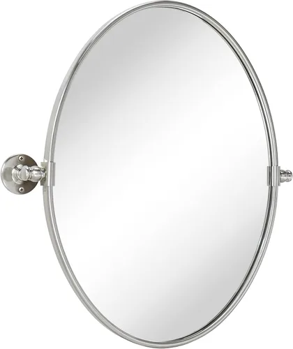 Miniatura 2 de TEHOME - Espejo de tocador de baño pivotante ovalado de níquel cepillado en metal, espejos de tocador inclinables para pared, 22.99 x 24 pulgadas