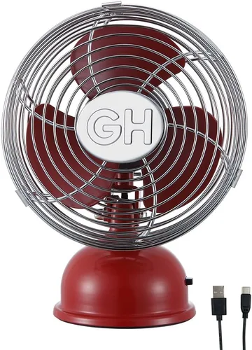 Miniatura 3 de Good Housekeeping 92521 Ventilador personal retro de 5" de metal completo con oscilación alimentado por USB, color rojo carmesí