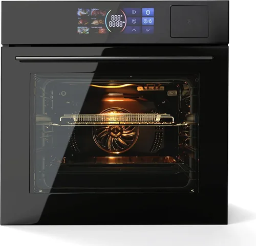 Horno eléctrico integrado de una sola pared de 24 pulgadas con función de cocción a vapor, parrilla y freír aire, 3000 W, 2.5 pies cúbicos, hornos