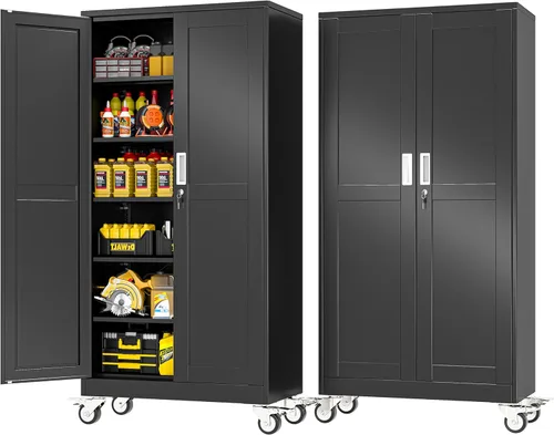 Miniatura 18 de PAOFIN Armario de almacenamiento de metal, archivadores de acero de 35 pulgadas de alto con puertas con cerradura y estantes ajustables, gabinete