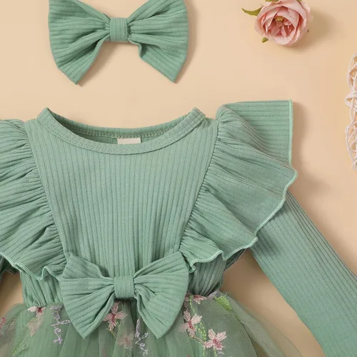 Miniatura 4 de Sasaerucure Traje de manga larga para bebé niña de otoño e invierno, mameluco de encaje con tutú de una pieza, mameluco de punto