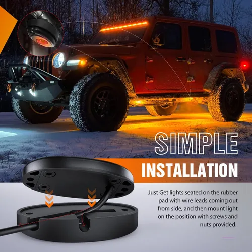 Miniatura 6 de Nilight Luz LED Rock 4 unidades ámbar bajo la rueda de pozo guardabarros vainas impermeables exteriores debajo de la carrocería lámparas laterales
