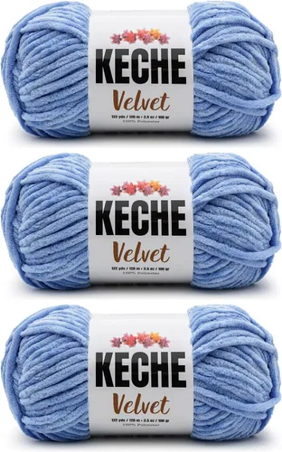 Miniatura 62 de Keche Hilo de terciopelo para ganchillo, manta de felpilla suave, voluminosa, hilo amigurumi, 3.53 oz (132 yardas), color azul bebé