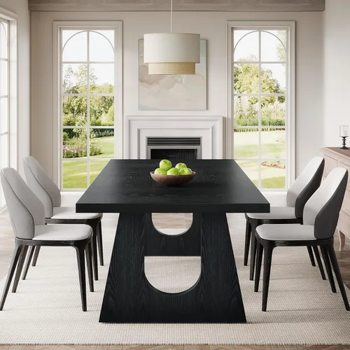 Miniatura 4 de Tribesigns Mesa de comedor grande para 6-8 personas, mesa rectangular rústica de madera de 70.9 pulgadas con patas de madera negra, mesa de cocina