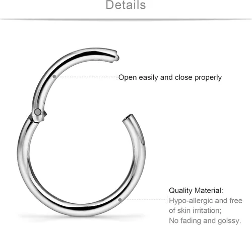 Miniatura 2 de Anillo de acero inoxidable 16G con bisagras de 3 a 10 unidades de 056oz para septum nariz labio cartílago tragus durmiente piercing para el cuerpo