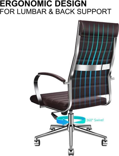 Miniatura 4 de Silla de oficina marrón con reposabrazos, silla giratoria ajustable en cuero vegano duradero, silla de escritorio ergonómica para respaldo adicional