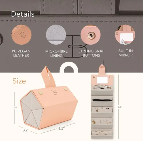 Miniatura 3 de Joyero organizador de joyas de viaje Lujoso organizador de viaje compacto con soporte para collares, organizador de aretes, soporte para anillos