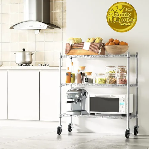 Miniatura 2 de Auslar - Estantería de almacenamiento con ruedas de 3 estantes, carrito rodante utilitario resistente de 3 niveles, estantes ajustables de alambre