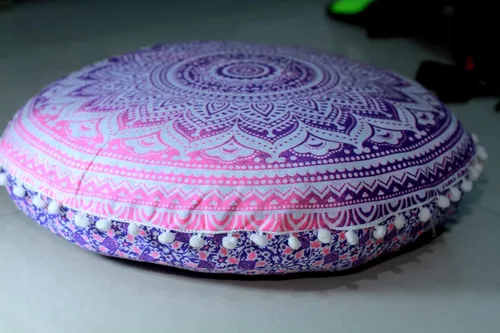 Miniatura 5 de CRAFT KALA Funda de Almohada Redonda Mandala Boho, Meditación India, Funda de Puffs para Asientos de Sala para Sala de Estar, Sala de Yoga, Rosa