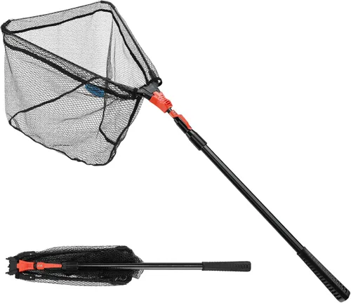 Miniatura 14 de SAN LIKE Red de pesca para peces Red de aterrizaje plegable con mango de poste de goma telescópico antideslizante para niños y adultos en agua