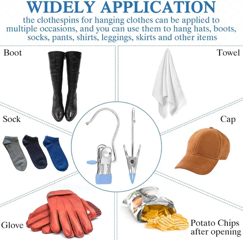 Miniatura 6 de Yinder Ganchos para botas, ganchos de acero inoxidable para colgar ropa, ganchos portátiles para armario, calcetines de viaje, pantalones, bolsos