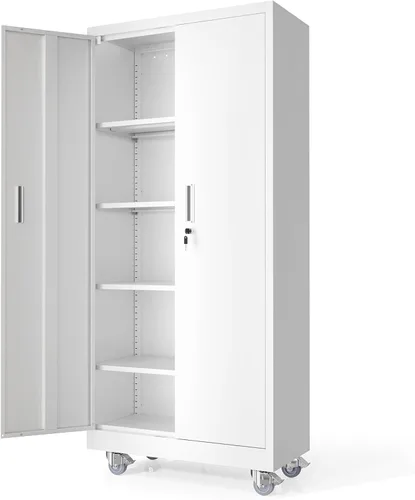 Miniatura 31 de VINGLI Armario de Pared para Garaje con Puertas con Cerradura y Estante Ajustable, Gabinete de Pared de Metal, Gabinete de Almacenamiento Superior