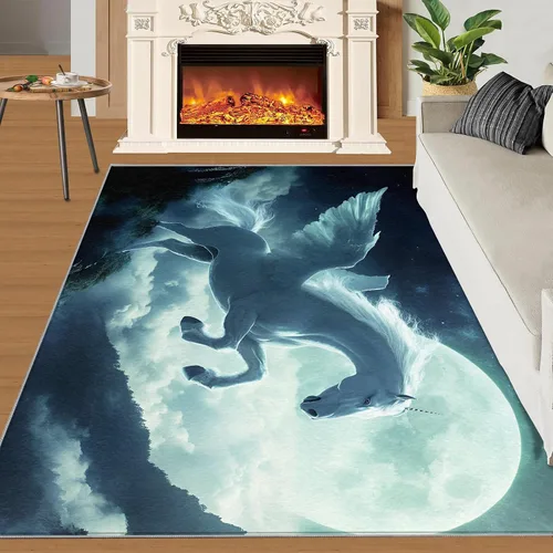 Miniatura 3 de Girl Horse Rugs for Bedroom, Horse Area Rug, Animal Rugs for Living Room, Indoor Non-Slip Rug, Machine Washable Carpet for Front Entrance Floor