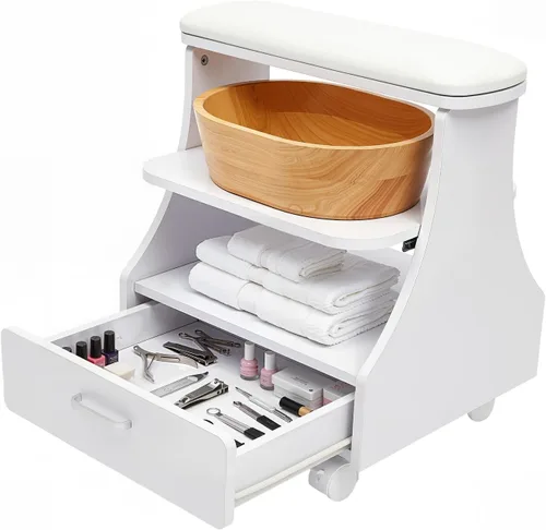 Miniatura 16 de Carrito de baño de pies de pedicura con ruedas, soporte de manicura, carrito portátil de esteticista para salón de belleza o spa de tecnología