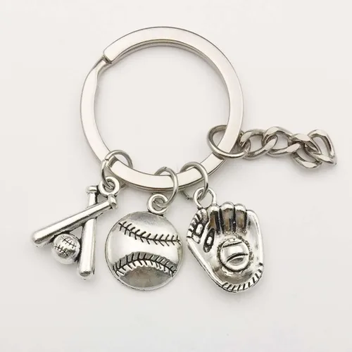 Miniatura 7 de Youdiyla Colección de 60 dijes temáticos de béisbol, guantes de bate de plata antigua mezclada, juego de pelota, pelota deportiva, sóftbol, aleación