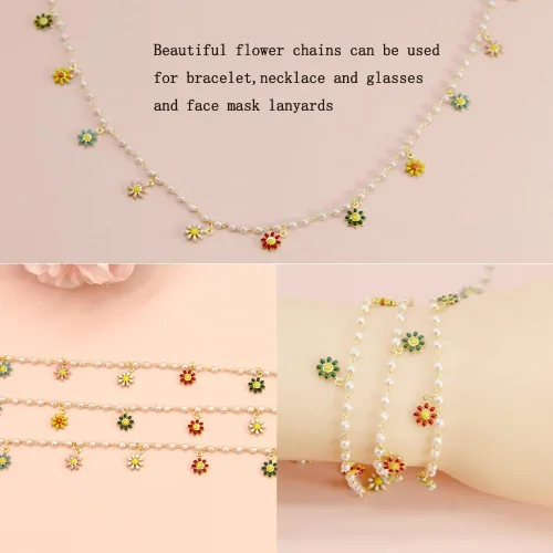 Miniatura 5 de Cadena de eslabones de girasol esmaltada hecha a mano con fornituras de latón chapado en oro para hacer joyas, máscara de vidrio, zapatos, Cc02