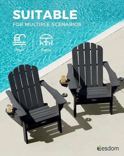 Miniatura 6 de Silla Adirondack plegable, silla Adirondack de HDPE con 2 soportes para tazas, sillas para fogatas al aire libre de fácil montaje para patio