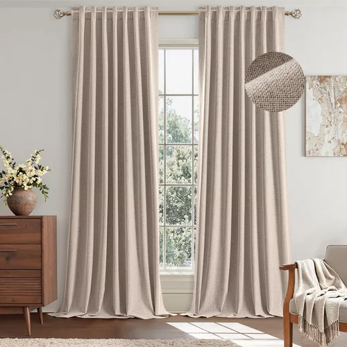 Miniatura 12 de EMEMA - Cortinas opacas de lino color beige, 72 pulgadas de largo, 2 paneles para dormitorio o sala de estar, con aislamiento térmico, 100%