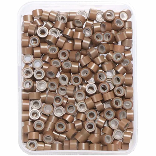 Miniatura 28 de 2500 piezas de cuentas de extensión de 5 mm negras, anillos micro con revestimiento de silicona, microenlaces punta I para extensiones de cabello