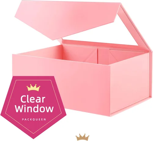 Miniatura 7 de PACKQUEEN Caja de regalo rosa con ventana, 9x6.5x3.8 pulgadas, caja de regalo transparente para regalos, contiene cinta, tarjeta, caja de regalo