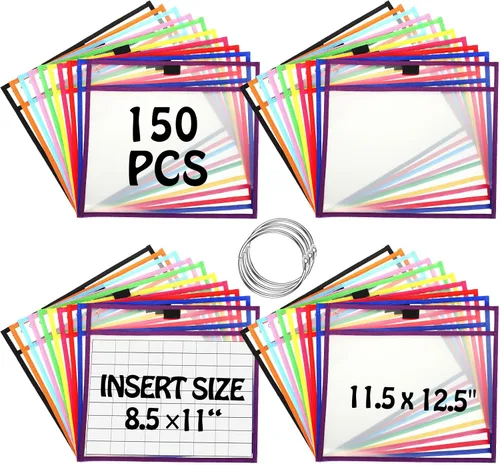 Miniatura 11 de Teling 150 bolsillos de borrado en seco reutilizables a granel para boletos de trabajo, protector de manga de plástico transparente, funda