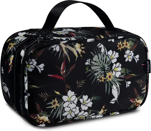 Gloppie Bolsa de maquillaje de viaje, bolsa de cosméticos portátil, bolsa de aseo con doble cremallera, estuche de maquillaje para mujeres, caja de