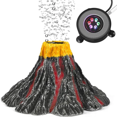 Uniclife Kit de adornos de volcán para acuario, decoración volcánica de resina realista con burbujas de piedra de aire, decoración de luz LED