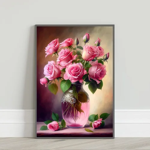 Miniatura 3 de QAZWSX Kit de pintura de diamante rosa rosa para bricolaje, pintura de diamantes de flores, kits de arte de cristal de diamante redondo completo