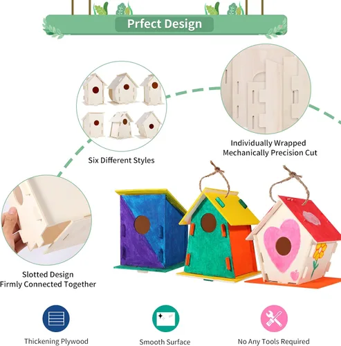 Miniatura 4 de ILHSTY Paquete de 18 casas de pájaros de madera grandes pintables para niños, manualidades para niños, casas de madera para manualidades, fiestas