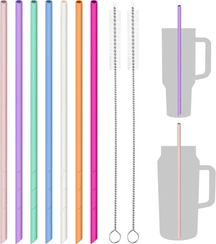 Miniatura 9 de NiHome Paquete de 7 pajitas de silicona de 14 pulgadas para vasos Stanley y botellas grandes, longitud personalizable, popotes reutilizables