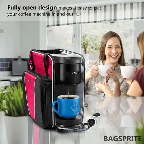 Miniatura 6 de BAGSPRITE Bolsa de viaje para cafetera Keurig K-Express y K-Iced con múltiples bolsillos, correa para el hombro y asa superior, compatible