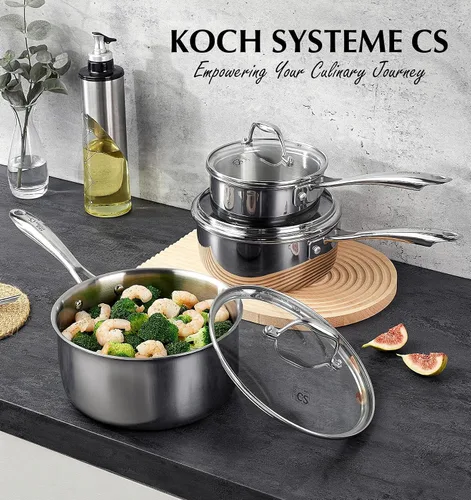 Miniatura 8 de KOCH SYSTEME CS Triply - Juego de cacerolas de acero inoxidable de 1 cuarto de galón, 2 cuartos y 3 cuartos de galón de acero inoxidable con tapa