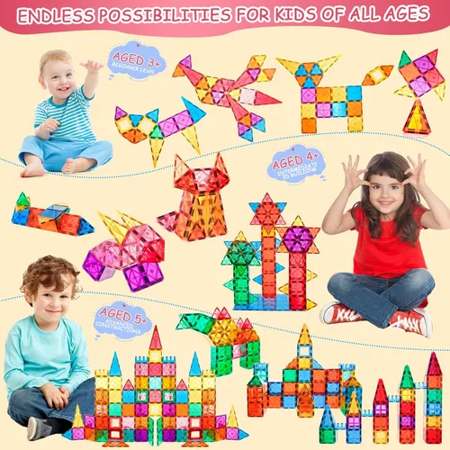 Miniatura 3 de Lotmey 132 Piezas Azulejos Magnéticos con 2 Autos Conjunto Deluxe, Bloques de Construcción Magnéticos 3D, Juguetes STEM Magnéticos Preescolares