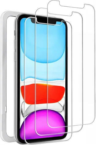 Mkeke - Protector de pantalla para iPhone 11/XR, paquete de 3 unidades de vidrio templado [dureza 9H] [marco de fácil instalación] [tacto sensible]