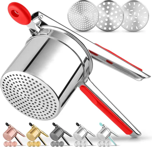 Miniatura 11 de Zulay Kitchen Ricer de papas grande de 15 onzas, triturador de papas de acero inoxidable resistente y triturador para puré de papas, triturador