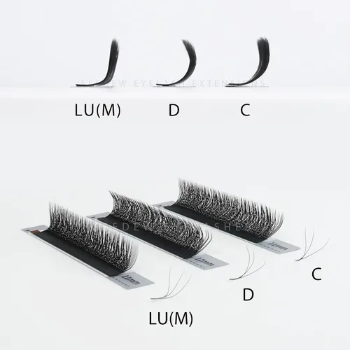 Miniatura 8 de Extensiones de pestañas 3D, rizo LU/M de 0.003 in, MIX8-0.591 in, 12 filas por bandeja, tallo plano en forma de W, injerto de pestañas natural PBT