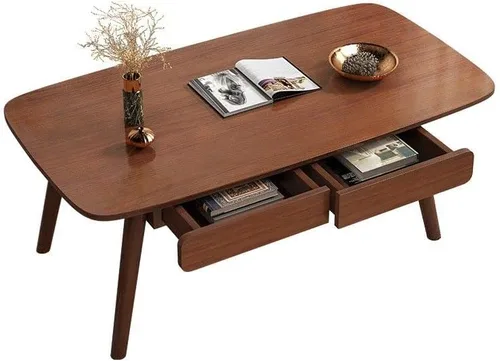 Miniatura 4 de Mesa auxiliar, contemporánea de madera maciza con 4 patas, mesa auxiliar rectangular con almacenamiento para sala de estar, fácil montaje, natural