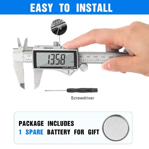 Miniatura 5 de Calibrador Digital Adoric, Herramienta de Medición Calibrador de Acero Inoxidable Calibrador Vernier Digital Micrómetro con Pantalla LCD Grande