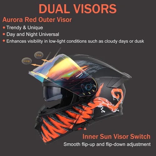 Miniatura 5 de Casco modular de motocicleta para hombres y mujeres, casco de motocicleta abatible de doble visera, aprobado por DOT, casco de cara completa