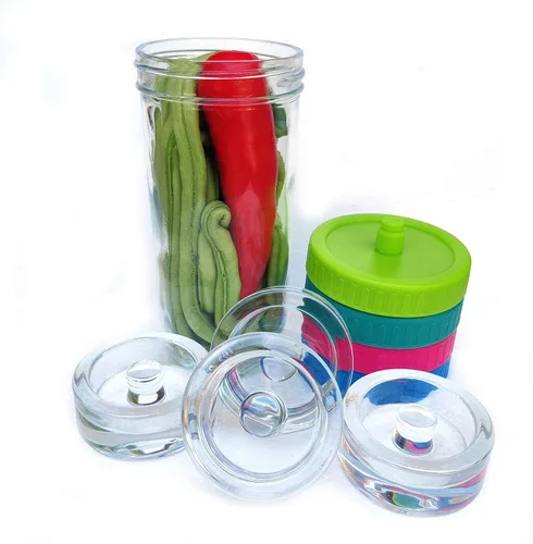 Miniatura 2 de Kit de fermentación de tarro Mason para tarro Mason de boca ancha con 4 pesos de vidrio y 4 tapas de fermentador, tarros no incluidos (sin libra)