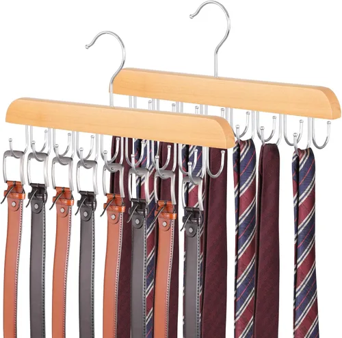 Miniatura 10 de Percha para cinturón, soporte de corbata para armario, organizador de cinturón resistente con giro de 360 grados, 11 ganchos grandes y resistentes