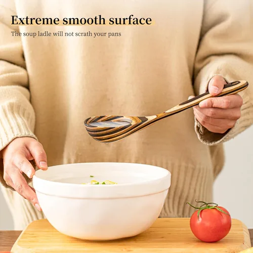 Miniatura 6 de Gudamaye Pakkawood - Cucharones profundos para sopa, cucharón de madera grande de 10.6 pulgadas para cocinar, juego de utensilios de cocina de madera