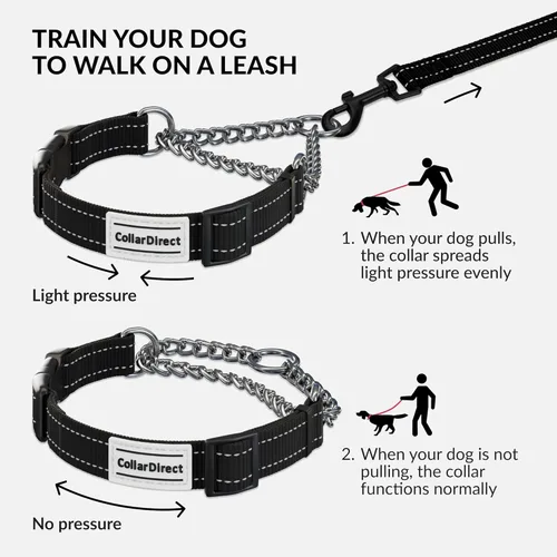 Miniatura 2 de CollarDirect Martingale - Collar para perro con cadena de acero inoxidable y hebilla de liberación rápida, collar reflectante para perros grandes