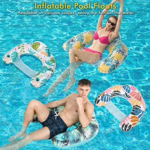 Miniatura 3 de OKSUWATER - Paquete de 4 flotadores de piscina para adultos, con dos portavasos, flotadores inflables para piscina, flotadores de lago para adultos