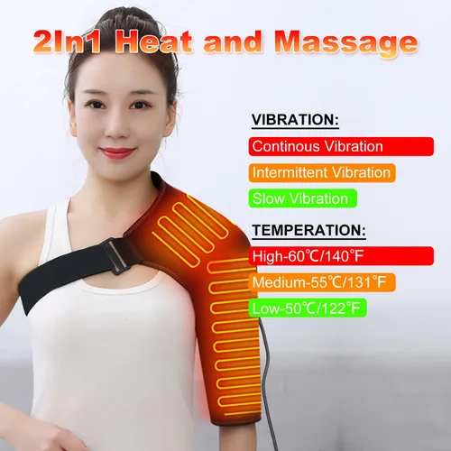 Miniatura 3 de Soporte de hombro calentado con masajeador, almohadilla térmica eléctrica portátil para dolor de hombros y masaje muscular superior del brazo