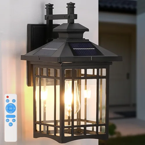 Miniatura 10 de Lámpara solar de pared para exteriores, accesorios de iluminación exterior, moderna lámpara exterior negra con pantalla de vidrio transparente