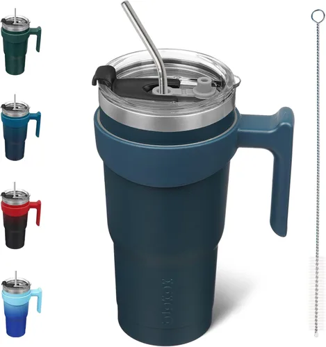 Miniatura 60 de BJPKPK Vaso con asa de acero inoxidable de 20 onzas, con aislamiento de doble pared, con tapa y pajita, color rosa claro A-rosa claro