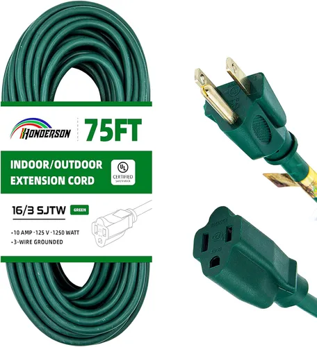 Miniatura 27 de Cable de extensión para exteriores de 10 pies, 16/3 SJTW, cable de extensión verde duradero para luces de Navidad con enchufe de tierra de 3 puntas