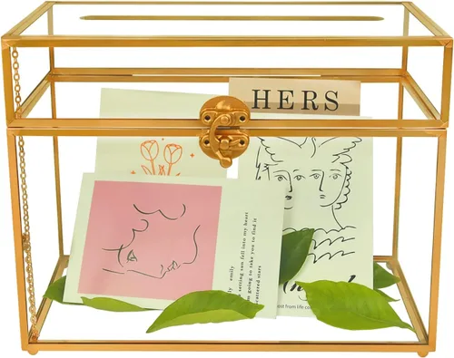 Miniatura 2 de YIMORENCE V Tarjetero de cristal dorado – Caja de sobres de boda con forma rectangular con ranura y pie, perfecto para recepción y centro de mesa
